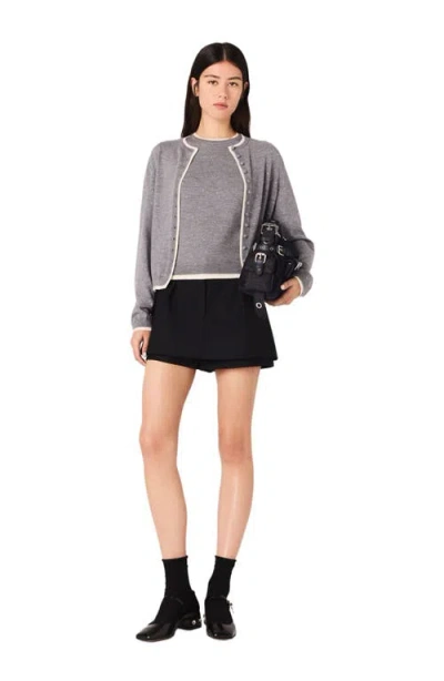 Maje Womens Grey Rhinestone-embellished Contrast-trim Stretch Wool-blend Cardigan In Gray