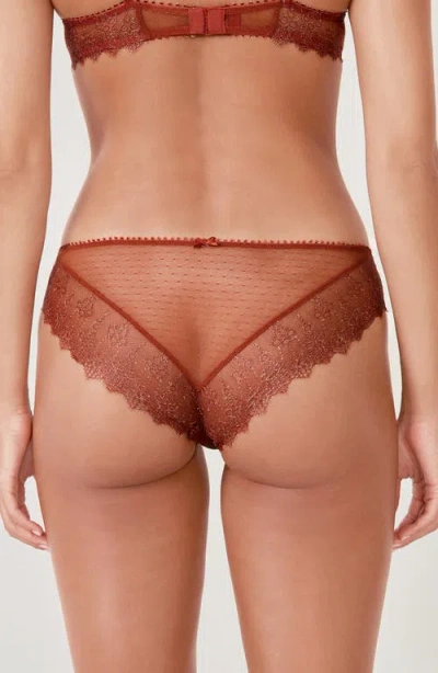 Etam Allusion Tulle & Lace Hipster Panties In Brown