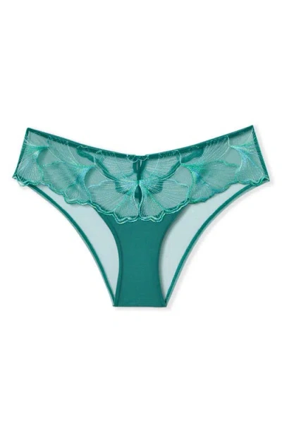 Etam Prelude Embroidered Tulle Hipster Panties In Green