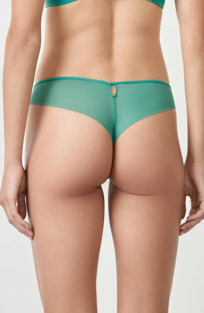 Etam Prelude Embroidered Tulle Tanga In Green
