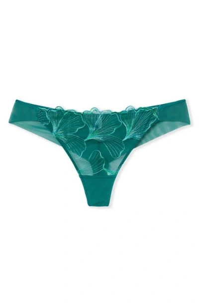 Etam Prelude Embroidered Tulle Tanga In Green