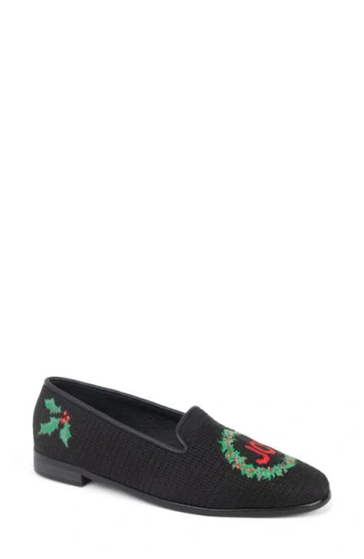 Bypaige Joy Wreath Needlepoint Loafer In Black