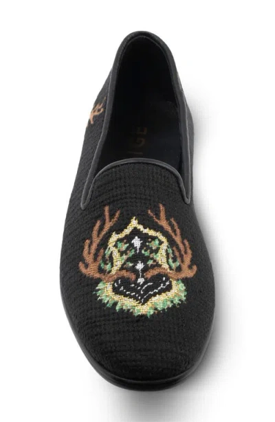 Bypaige Antler Crest Needlepoint Loafer In Black