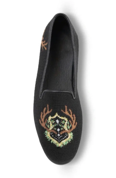 Bypaige Antler Crest Needlepoint Loafer In Black