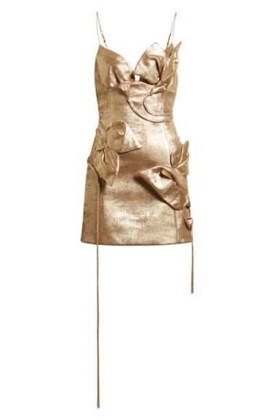 Acler Hillsome Bow-embellished Mini Dress In Gold