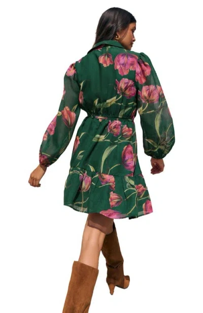 Friends Like These Floral Print Long Sleeve Shirtdress In Green