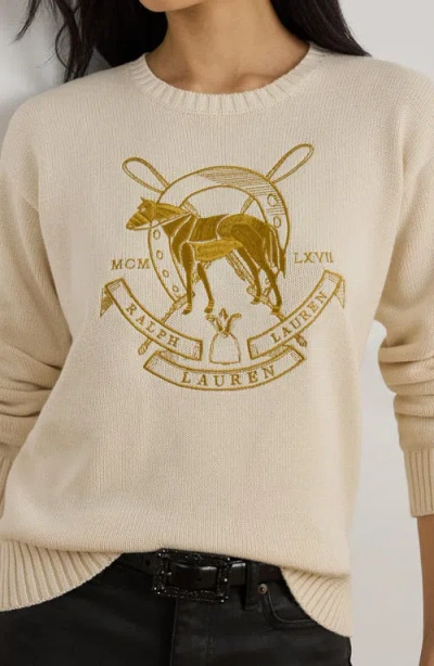 Ralph Lauren Lauren  Embroidered Crewneck Sweater In Neutral