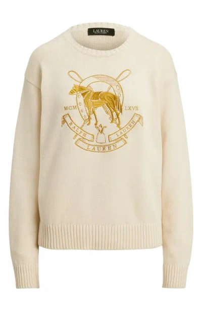 Ralph Lauren Lauren  Embroidered Crewneck Sweater In Neutral