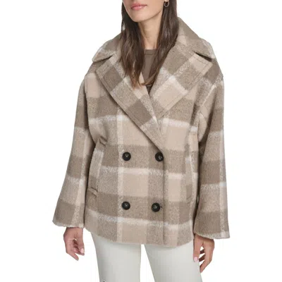 Levi's Plaid Short Peacoat With Removable Faux Shearling Collar In Neutral