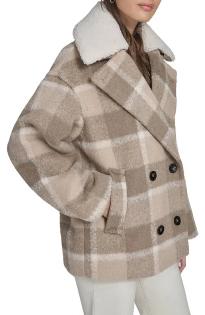 Levi's Plaid Short Peacoat With Removable Faux Shearling Collar In Neutral