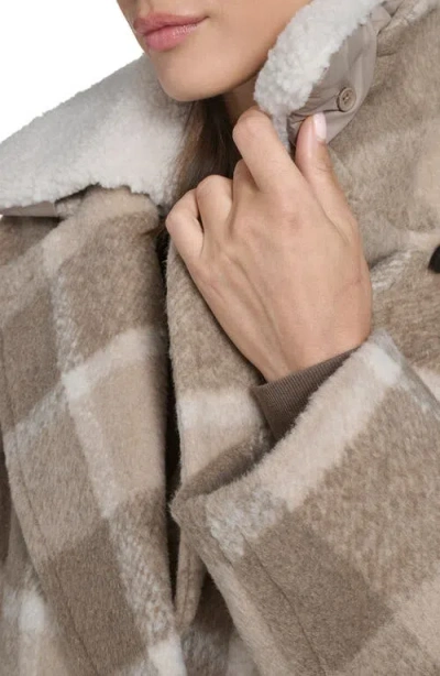 Levi's Plaid Short Peacoat With Removable Faux Shearling Collar In Neutral