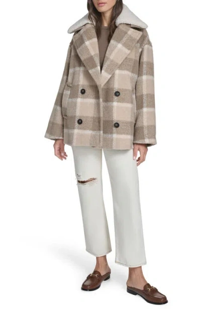 Levi's Plaid Short Peacoat With Removable Faux Shearling Collar In Neutral