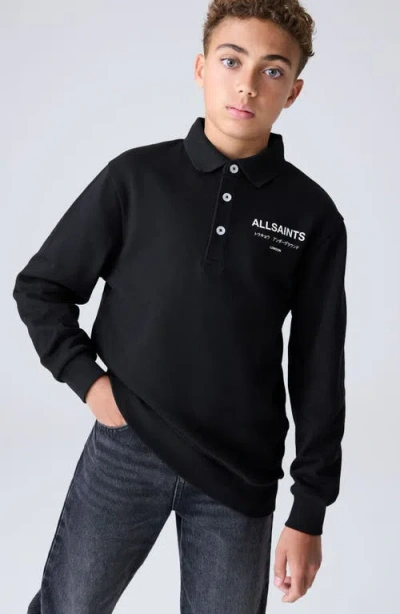 Smallsaints By Allsaints Kids' Underground Logo Graphic Polo Sweatshirt In Black