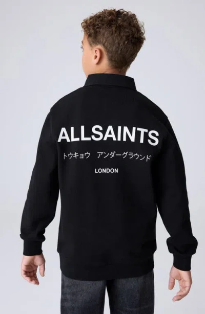 Smallsaints By Allsaints Kids' Underground Logo Graphic Polo Sweatshirt In Black