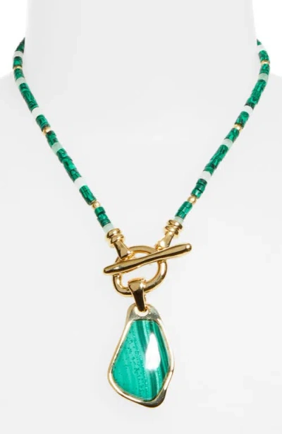 Zimmermann Womens Antique Gold Malachite Ore 16ct Gold-plated Brass Malachite Pendant Necklace In Blue