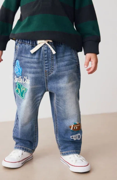 Next Kids' Character Patch Pull-on Jeans In Blue