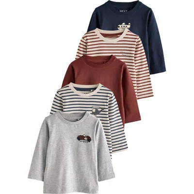 Next Kids' 5-pack Assorted Long Sleeve T-shirts In Red