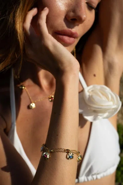 Classicharms Iris Colored Cubic Zirconia And Freshwater Pearl Charms Bracelet In Brown