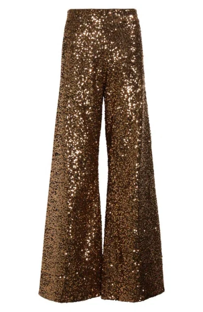 Alice And Olivia Athena Sequinned Palazzo Pants In Brown
