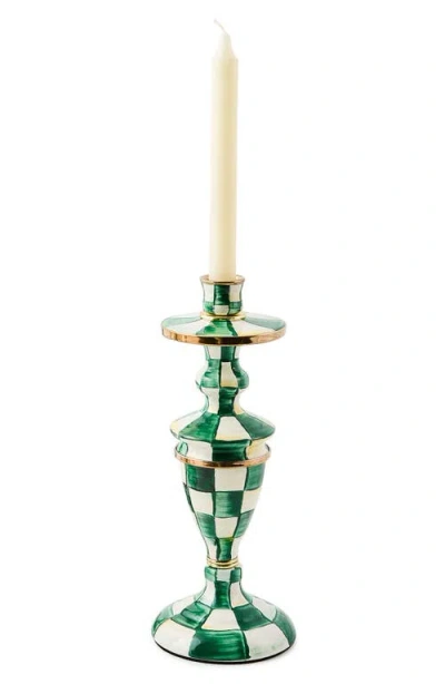 Mackenzie-childs Mackenzie Childs Emerald Check Medium Candlestick Holder In Green