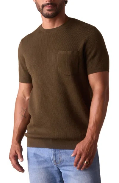 The Normal Brand Waffle Stitch Short Sleeve Sweater In Brown