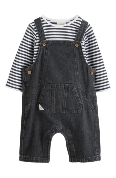 Next Stripe Long Sleeve T-shirt & Denim Overalls Set In Black