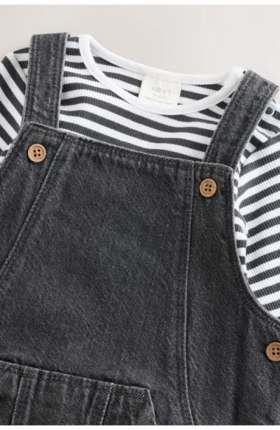 Next Stripe Long Sleeve T-shirt & Denim Overalls Set In Black