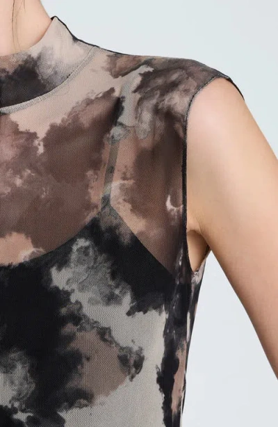 Kenneth Cole Side Rouched Printed Mesh Dress In Multi