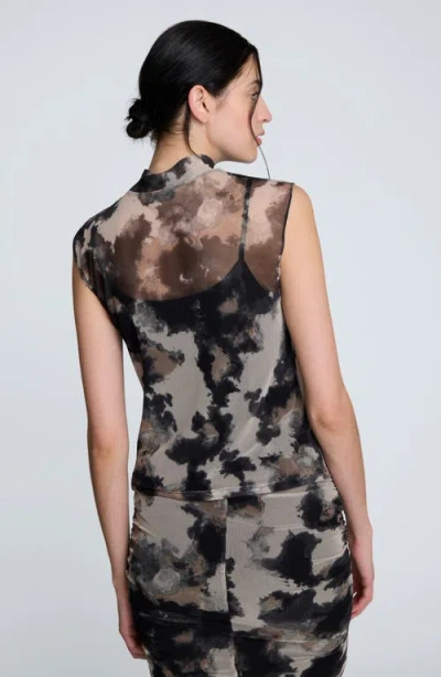 Kenneth Cole Side Rouched Printed Mesh Dress In Multi