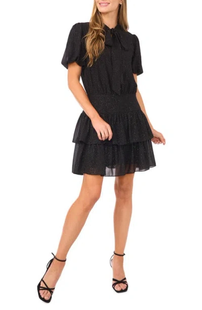 Cece Women's Puff Sleeve Tie Neck Dress In Black
