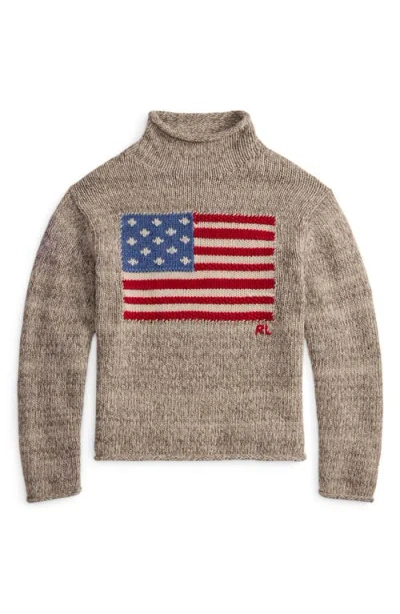 Polo Ralph Lauren Wool-blend Embroidered Flag Sweater In Gray