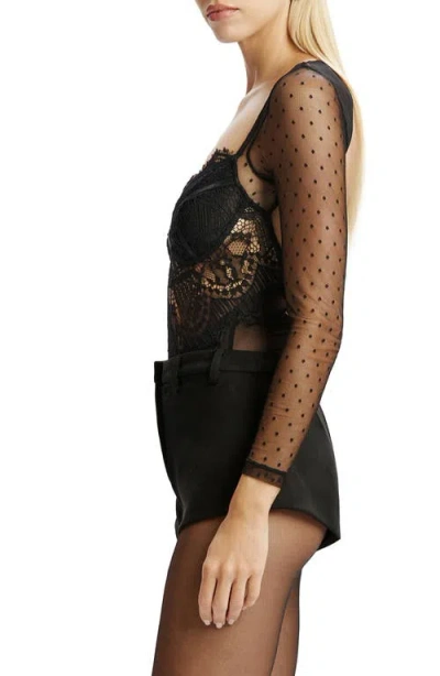 Bardot Farrah Lace & Mesh Bodysuit In Black