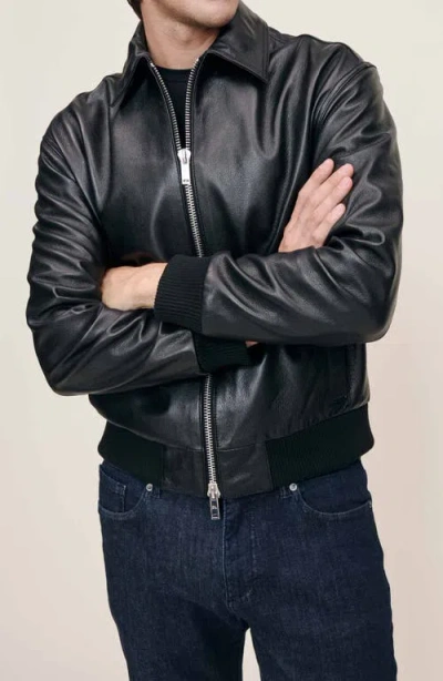 Dl1961 Zip Front Leather Bomber Jacket In Black