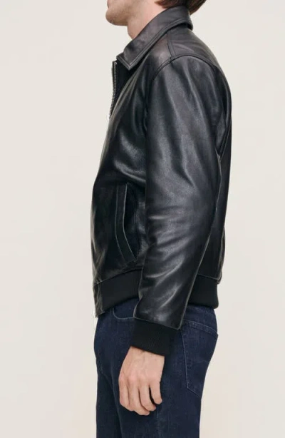 Dl1961 Zip Front Leather Bomber Jacket In Black