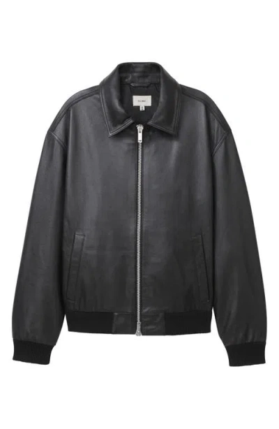Dl1961 Zip Front Leather Bomber Jacket In Black