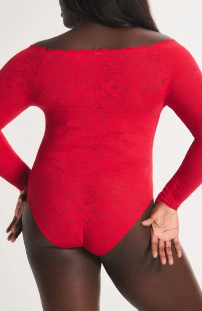 Savage X Fenty Lacy Dreams Pajama Bodysuit In Red
