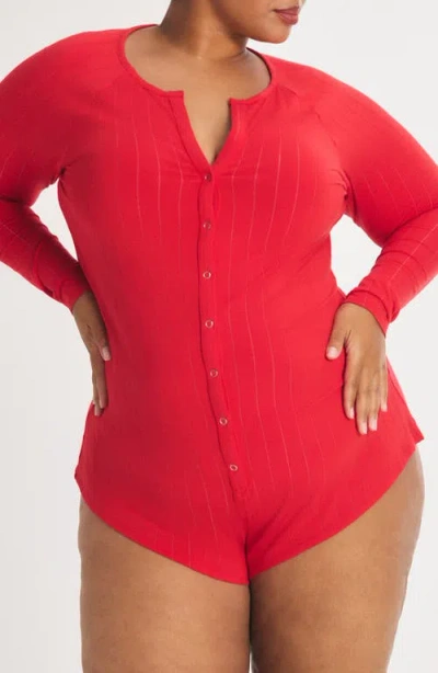 Savage X Fenty Sleek Stitch Snap Pajama Romper In Red