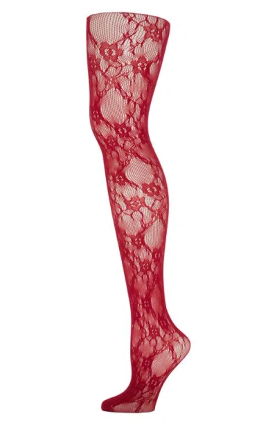 Savage X Fenty Savage X Lace Floral Sheer Tights In Red