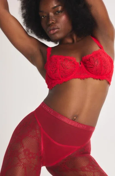 Savage X Fenty Savage X Lace Floral Sheer Tights In Red