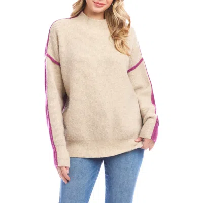 Karen Kane Colorblock Mock Neck Sweater In Animal Print