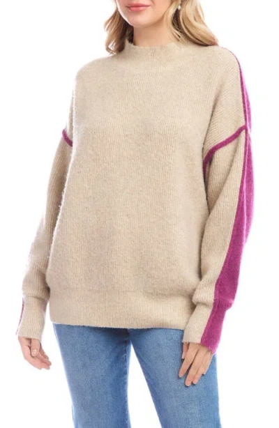 Karen Kane Colorblock Mock Neck Sweater In Animal Print