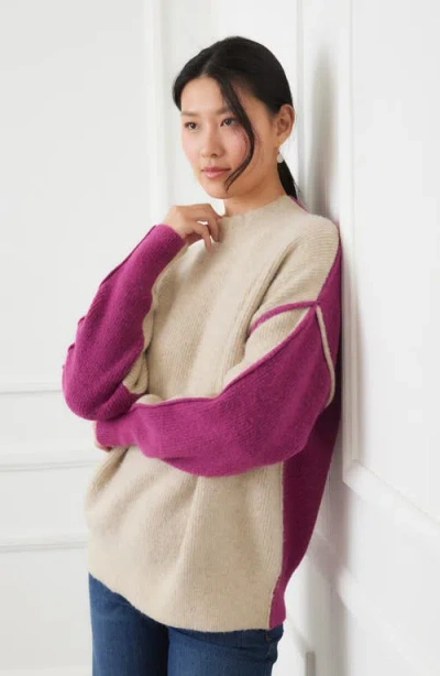Karen Kane Colorblock Mock Neck Sweater In Animal Print