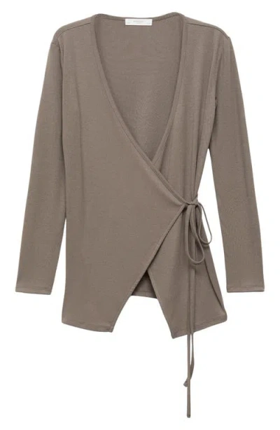 Mango Wrap Rib Cardigan In Brown