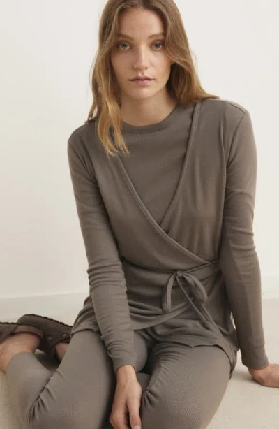 Mango Wrap Rib Cardigan In Brown