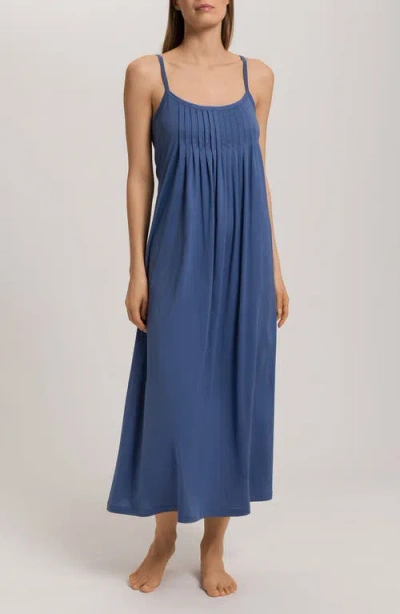 Hanro Juliet Pleat Neck Cotton Nightgown In Blue