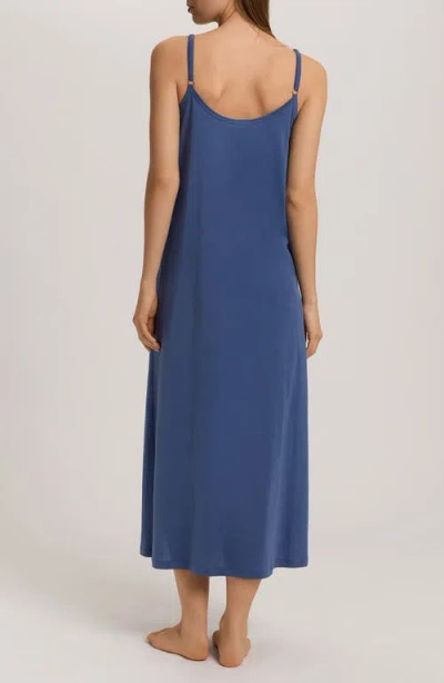 Hanro Juliet Pleat Neck Cotton Nightgown In Blue