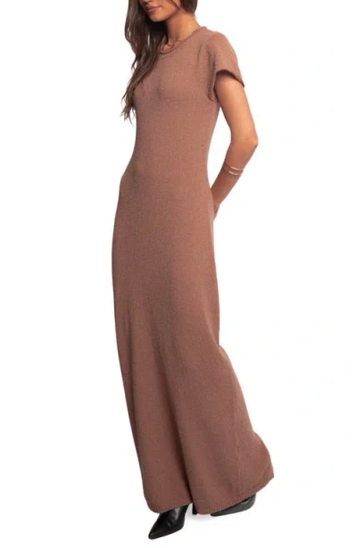 Petal And Pup Petal & Pup Lowell Short Sleeve Knit Maxi Sweater Dress In Brown