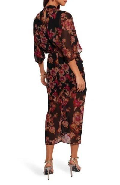 Petal And Pup Petal & Pup Audrina Floral Chiffon Midi Dress In Black