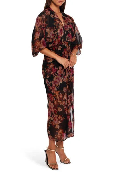 Petal And Pup Petal & Pup Audrina Floral Chiffon Midi Dress In Black