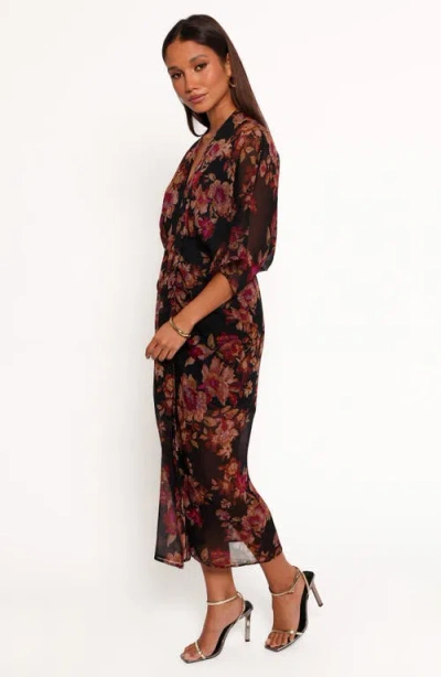 Petal And Pup Petal & Pup Audrina Floral Chiffon Midi Dress In Black